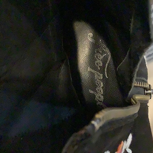 FREE PEOPLE Black Leather Suede Celestial Embroidered Heeled Ankle Boots 38.5 - Picture 10 of 12